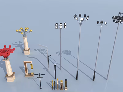 Various Modern Outdoor Lights In Different Styles For Garden And Street Settings 3d model