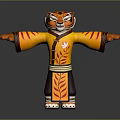 Cartoon Tiger Character In Traditional Yellow Outfit With Lotus Pattern Wide Sleeves And Open Arms
