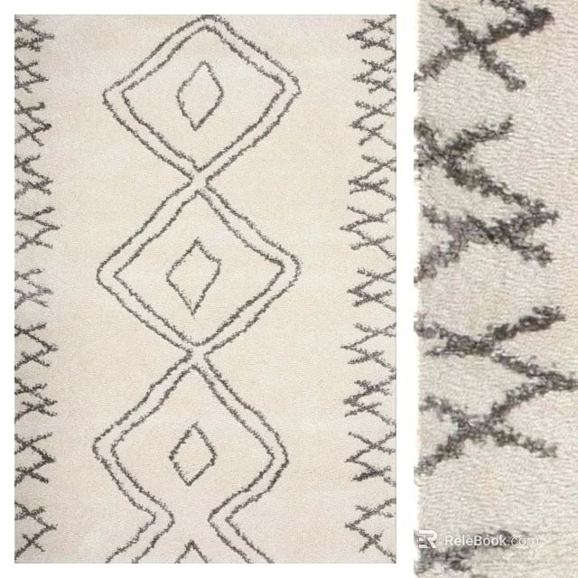 Square Rug with Geometric Diamond Pattern and Simple Line Design on Beige Background 3d model 
