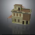 Traditional Multi Story Building With Arched Windows Wooden Balcony Terracotta Roof And Vines