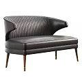 Black And Brown Leather Two Seater Sofa With Ribbed Design Curved Armrest And Brown Legs