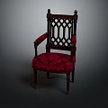 Classical Wooden Chair With Carved Backrest Red Velvet Seat And Armrests