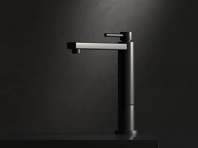 Modern Black Faucet With Sleek Minimalist Design On Countertop Against Dark Background 3d model