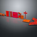 Colorful Modern Decorative Ornament Set With Red Orange Geometric Panels Signpost And Wooden Elements