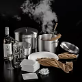 Stainless Steel Kitchen Cookware With Pots Spatula Wine Glasses Plate And Napkins