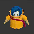 3D Cartoon Man With Blue Hair Wearing Yellow Raincoat And Red Shoulder Strap
