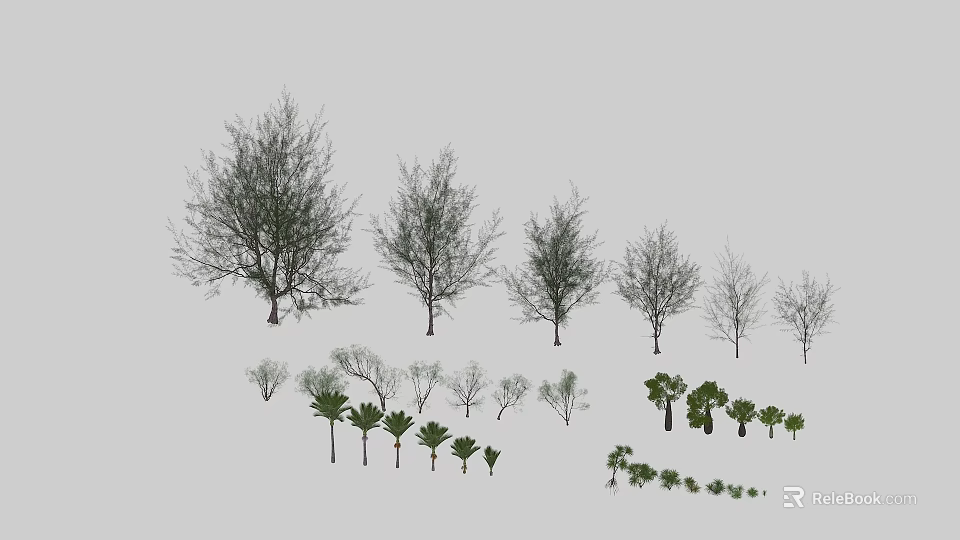 Diverse Collection of Tree and Plant Models in Various Sizes and Species Types 3d model 