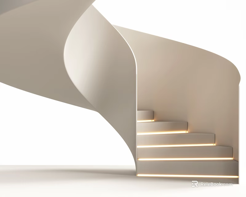 Modern Curved Staircase Featuring Illuminated Steps And Minimalist White Design 3d model 