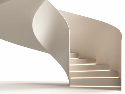 Modern Curved Staircase Featuring Illuminated Steps And Minimalist White Design 3d model