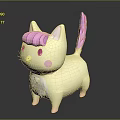 Cute Cream Colored Cat Toy With Pink Ears Tail And Big Pink Eyes