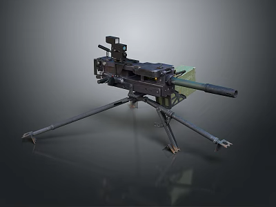 Military Machine Gun With Tripod Stand Optical Sight And Ammunition Box 3d model