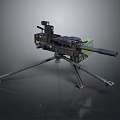 Military Machine Gun With Tripod Stand Optical Sight And Ammunition Box