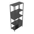 Stylish Black Metal Decorative Cabinet With Open Shelves And Perforated Storage Doors For Home