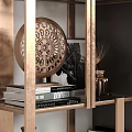 Modern Wooden Decorative Cabinet With Books Decorative Items And Geometric Pattern Design