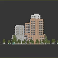 Cartoon City Scene With 3D Model Apartment Buildings Roads Trees And Vehicles