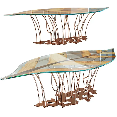 Artistic Side Table With Curved Metal Legs And Glass Top Design 3d model