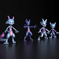 Game Anime Characters With Purple White Design Pointed Ears Tail Evolution Stages