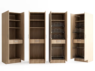 Wooden Bathroom Cabinet With Open Shelves Drawers And Metal Storage Racks 3d model