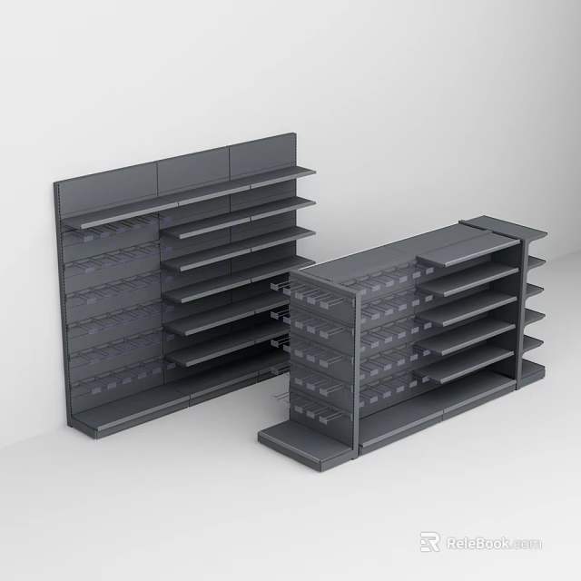 Gray Modern Retail Display Shelves With Multiple Tiers And Storage Units 3d model
