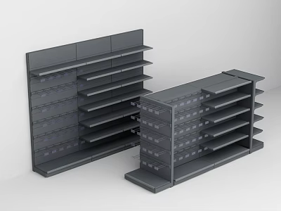 Gray Modern Retail Display Shelves With Multiple Tiers And Storage Units 3d model