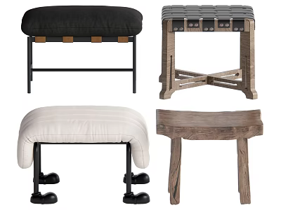 Various Stylish Stools With Upholstered Seats Wooden And Metal Leg Designs 3d model