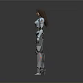 Futuristic Sci Fi Female Character Wearing Blue Black Mechanical Armor Standing