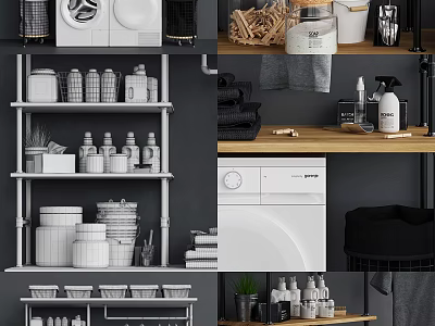 Stylish Modern Bathroom Accessories With Storage Shelves Toiletries Containers And Towels 3d model