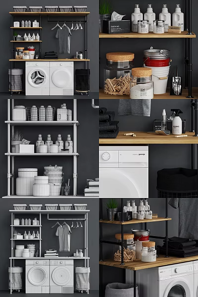 Stylish Modern Bathroom Accessories With Storage Shelves Toiletries Containers And Towels 3d model