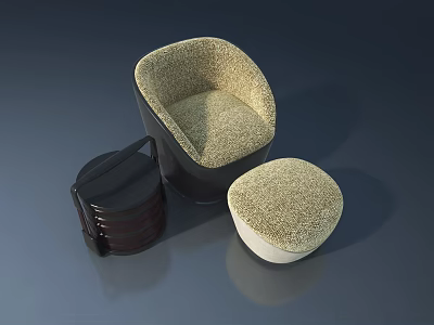 Modern Beige Cushioned Chair With Dark Handbag And Footstool For Interior Decor 3d model