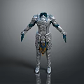 Silver Metallic Armor With Blue Accents And Golden Emblem