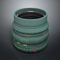 Professional Green Computer Camera Lens With Scale Markings And Red Button Design 3d model