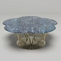 Modern Petal Shaped Coffee Table With Blue Marble Top And Metal Wire Base 3d model