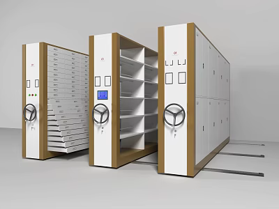 Modern Compact Storage Shelving Units With White Brown Panels And Control Handles 3d model