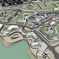 Modern Office Building Complex In Urban Planning With Green Spaces And Roads Layout