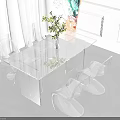 Transparent Glass Dining Table With Clear Chairs Green Plant And Decorative Painting