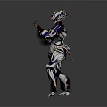 Sci Fi Warrior Character With White Blue Silver Biomechanical Armor Dynamic Standing Pose