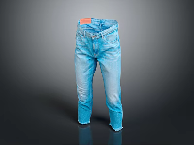 Light Blue Classic Fit Denim Jeans With Front Pockets And Button Closure 3d model