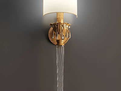 Golden Wall Lamp With White Lampshade Intricate Design And Silver Tassels On Dark Wall 3d model