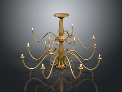 Golden Chandelier Lighting Combination With Multiple Curved Arms And Candle Shaped Lights 3d model