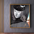 Hand painted Modern Minimalist Female Portrait Painting With Blue Background For Living Room Decor
