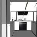 Modern Kitchen Interior With White Cabinets Black Range Hood White Countertop And Dishwasher