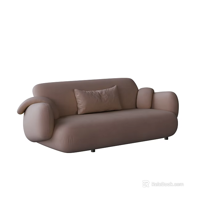 Modern Light Brown Two Seater Sofa With Rounded Armrests Soft Lines And Cushion 3d model