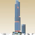 Tall Modern Skyscraper With Blue Glass Facade Among Surrounding Buildings