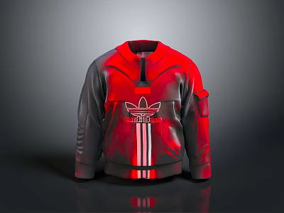 Adidas Red And Gray Jacket With Logo Stripes For Daily Wear 3d model