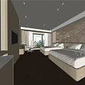 Modern Hotel Room Interior With Twin Beds White Linens And City View Through Large Window