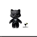 Cartoon Snow Leopard Character Wearing Black Suit And Glasses Holding Cocktail Shaker With Martini Glass