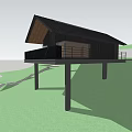 Modern Detached Villa With Sloped Roof Large Glass Windows Black Facade And Trees