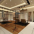 Modern Clothing Store Interior With Clothing Racks Seats And Wooden Floor