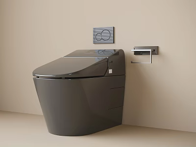 Modern Bathroom Smart Toilet In Gray With Wall Control Panel And Shelf 3d model