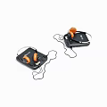 Two Black Audio Devices With Orange Headphones And Connected Cables